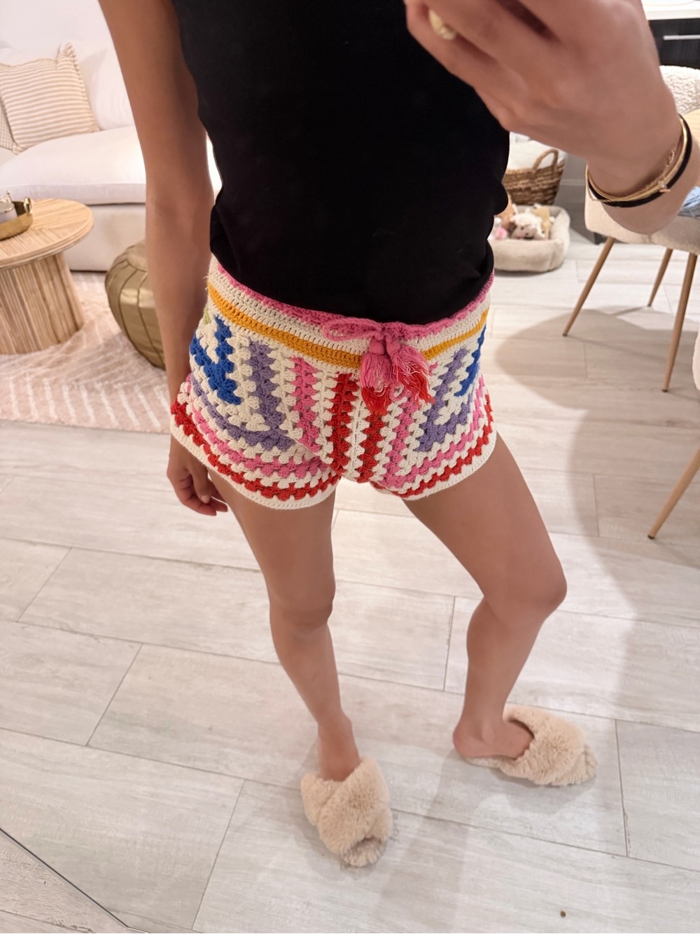 FARM Rio Multicolor Crochet High-Waist Tassel Shorts - Picture 6 of 6